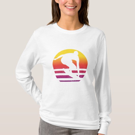 Surfer Retro Surfen Zonsondergang T-shirt (Voorkant)