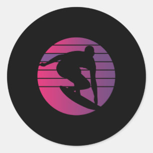 Surfer Retro Surfing Sunset Ronde Sticker