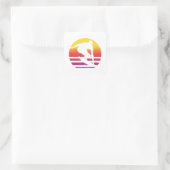 Surfer Retro Surfing Sunset Vierkante Sticker (Tas)