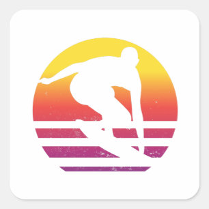 Surfer Retro Surfing Sunset Vierkante Sticker