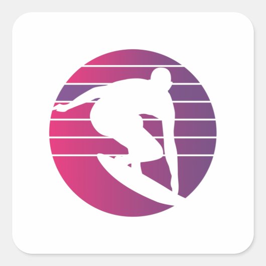 Surfer Retro Surfing Sunset Vierkante Sticker (Voorkant)