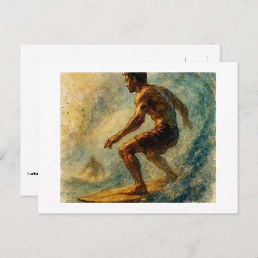 Surfer Riding A Large Wave, Briefkaart (Voorkant / Achterkant)