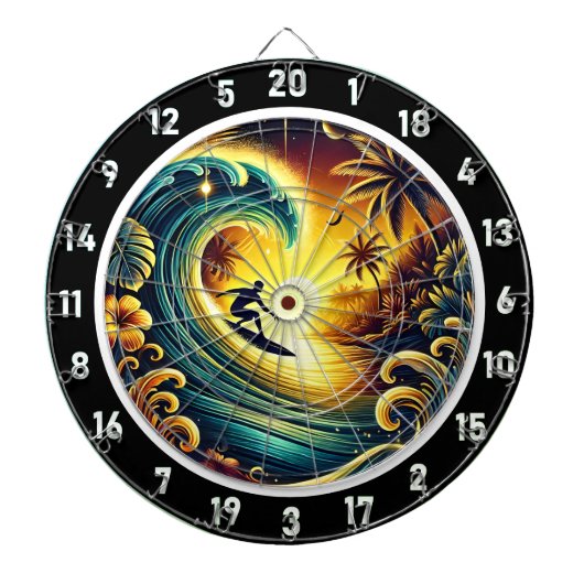 Surfer rijden Sunset Wave Wall Art Dartbord (Voorkant)