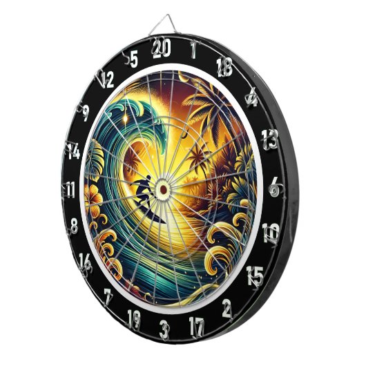 Surfer rijden Sunset Wave Wall Art Dartbord (Voorkant Rechts)