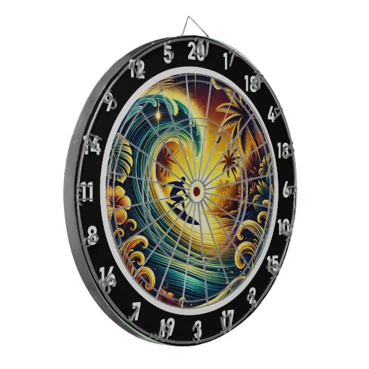 Surfer rijden Sunset Wave Wall Art Dartbord (Voorkant Links)