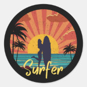 Surfer Ronde Sticker (Voorkant)