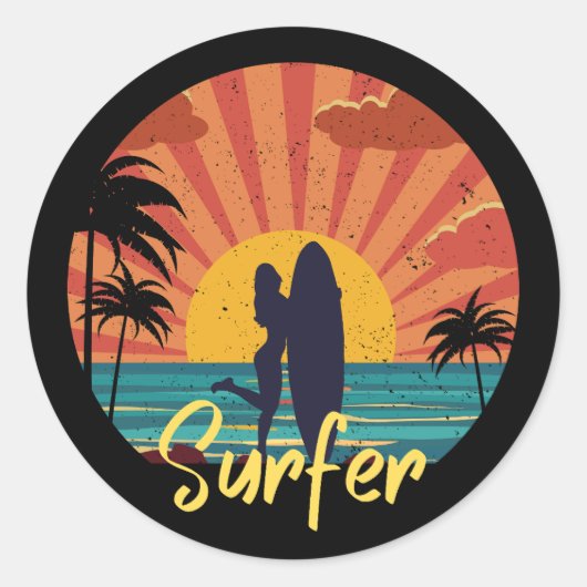 Surfer Ronde Sticker (Voorkant)
