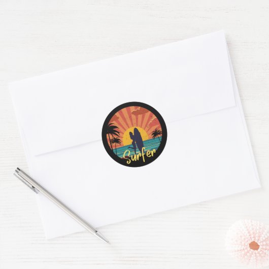 Surfer Ronde Sticker (Envelop)