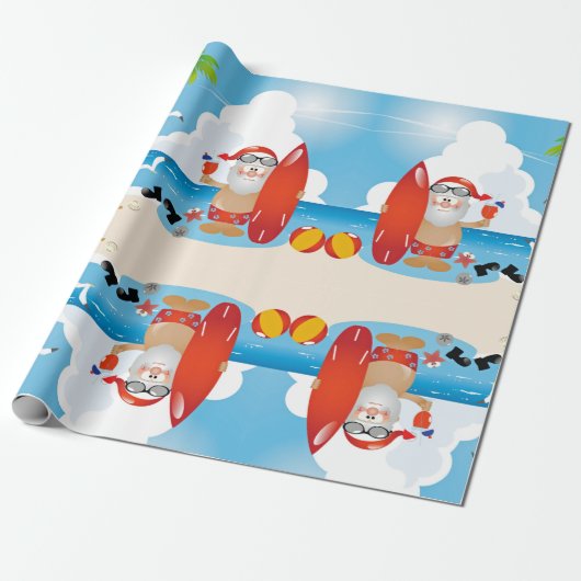 surfer santa claus cadeaupapier (Uitgerold)