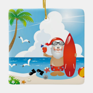 surfer santa claus keramisch ornament