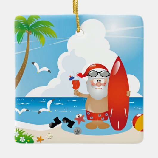 surfer santa claus keramisch ornament (Voorkant)