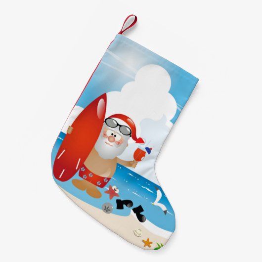 surfer santa claus kleine kerstsok (Voorkant (Hangend))