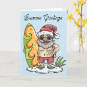 Surfer Santa met Tattoo kerst Kaart (Gele Bloem)