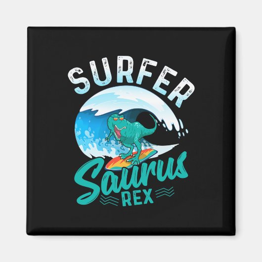 Surfer Saurus Rex Surfende Dinosaur Surf Dino Surf Magneet (Voorkant)