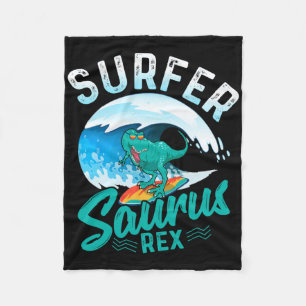 Surfer Saurus Rex Surfende Dinosaurus Surf Dino Su Fleece Deken