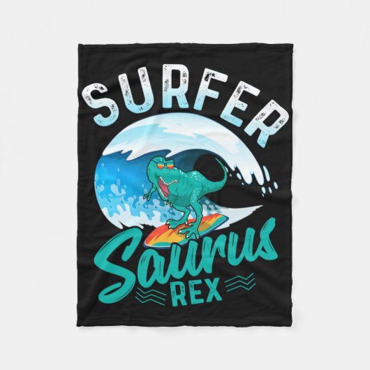 Surfer Saurus Rex Surfende Dinosaurus Surf Dino Su Fleece Deken (Voorkant)