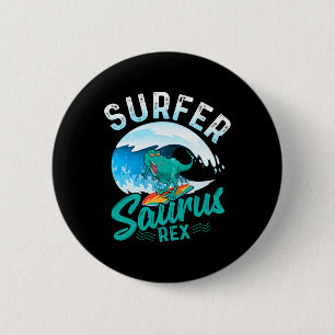 Surfer Saurus Rex Surfende Dinosaurus Surf Dino Su Ronde Button 5,7 Cm