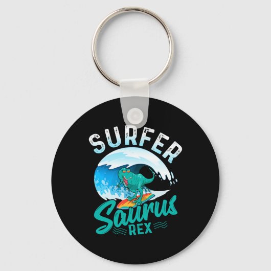 Surfer Saurus Rex Surfende Dinosaurus Surf Dino Su Sleutelhanger (Voorkant)