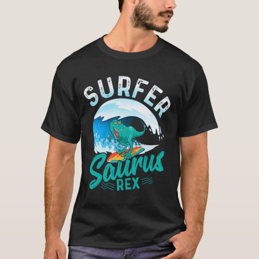 Surfer Saurus Rex Surfende Dinosaurus Surf Dino Su T-shirt (Voorkant)