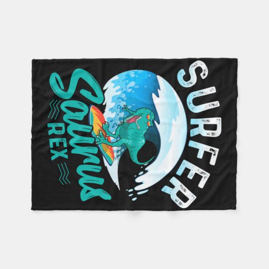 Surfer Saurus Rex Surfing Dinosaur Surf Dino Surfe Fleece Deken (Voorkant (Horizontaal))