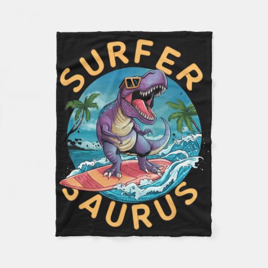 Surfer Saurus T-rex Dinosauriërs Surfen Dino Rijde Fleece Deken (Voorkant)