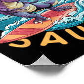 Surfer Saurus T-rex Dinosauriërs Surfen Dino Rijde Poster (Hoek)