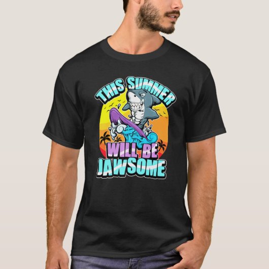 Surfer Shark Beach Surfing Summer Waves Jawsome T-shirt (Voorkant)