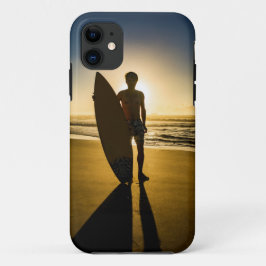 Surfer-silhouet tijdens zonsopgang iPhone 11 hoesje