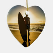 Surfer-silhouet tijdens zonsopgang keramisch ornament (Rechts)