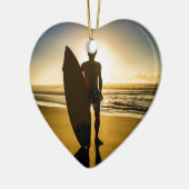 Surfer-silhouet tijdens zonsopgang keramisch ornament (Links)