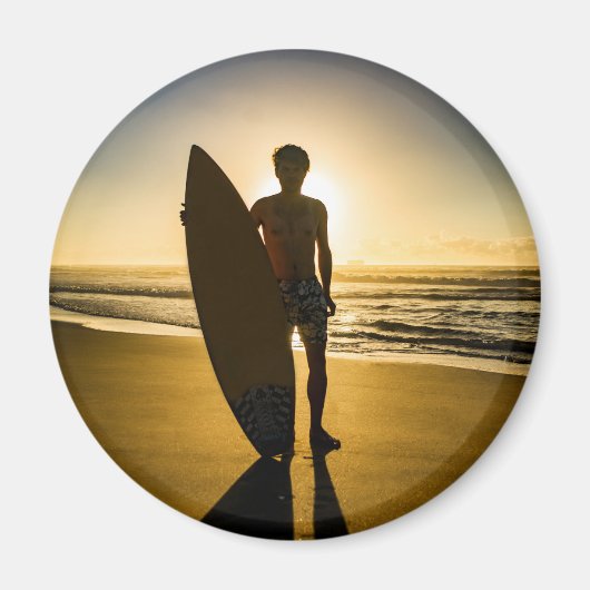 Surfer-silhouet tijdens zonsopgang magneet (Voorkant)