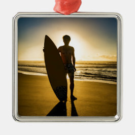 Surfer-silhouet tijdens zonsopgang metalen ornament