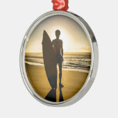Surfer-silhouet tijdens zonsopgang metalen ornament (Links)
