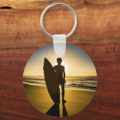 Surfer-silhouet tijdens zonsopgang sleutelhanger (Voorkant)