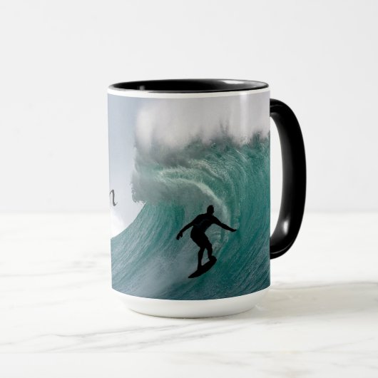 Surfer silhouette Catching a huge wave Personalize Mok (Voorkant rechts)