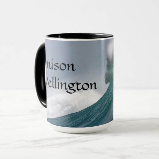 Surfer silhouette Catching a huge wave Personalize Mok (Voorkant links)