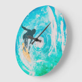 Surfer Silhouette en Blue Water Waves Wall Clock Grote Klok (Hoek)