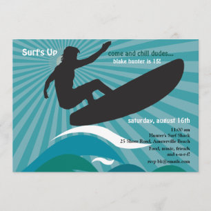 Surfer Silhouette Invitation Kaart