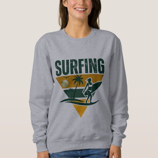 Surfer Silhouette Retro Surfen, leuk surf Trui (Voorkant)