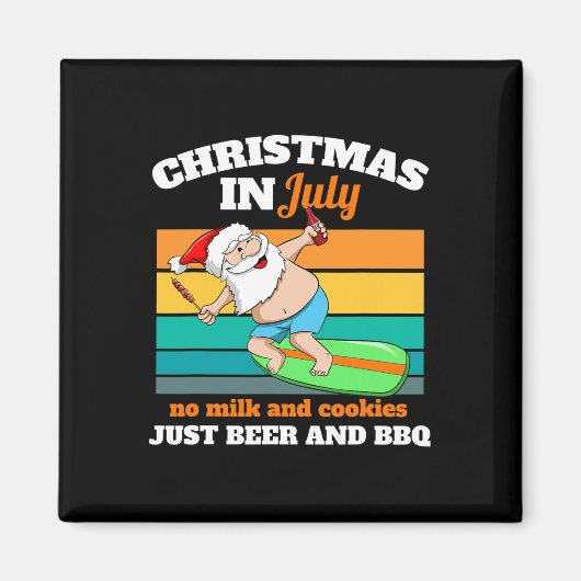 Surfer Sinterklaas Bier En Bbq Kerstfeest Strand K Magneet (Voorkant)