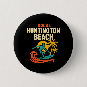 Surfer Socal Huntington Beach Vintage Heren Beach Ronde Button 5,7 Cm