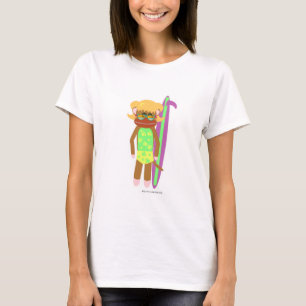 Surfer Sock Monkey Girl Cute Cartoon Illustratie T-shirt