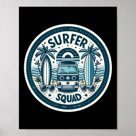 Surfer Squad Surfspullen Voor Surfers Golfrijders Poster (Voorkant)