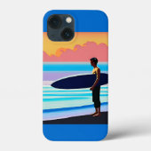 Surfer staande op een strand bij zonsondergang Case-Mate iPhone case (Achterkant)