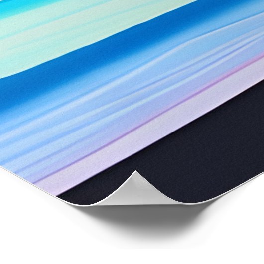 Surfer staande op een strand bij zonsondergang poster (Hoek)