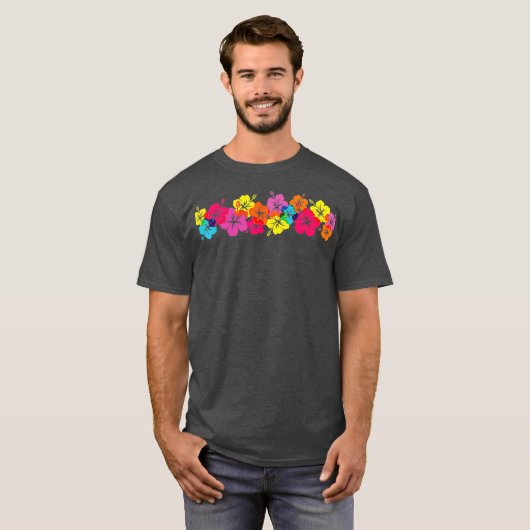 Surfer Stijl  Hibiscus Bloemenrij Strand T-shirt (Voorkant volledig)