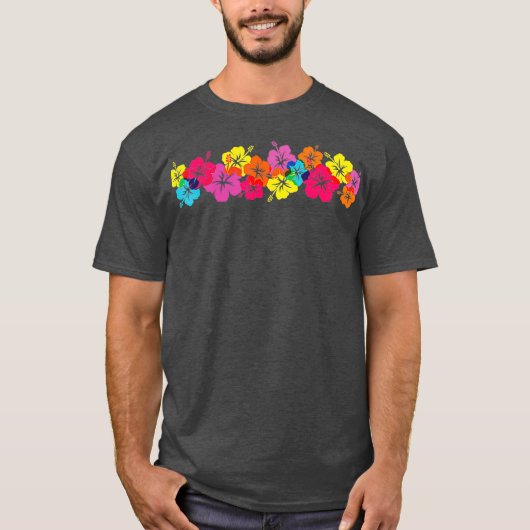 Surfer Stijl  Hibiscus Bloemenrij Strand T-shirt (Voorkant)