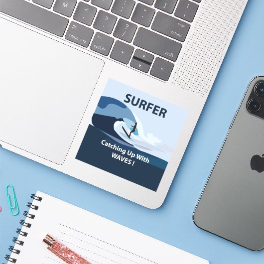 Surfer Strand Surfen Sticker (Laptop met iPhone)