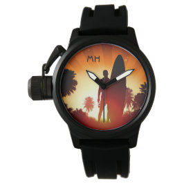 Surfer Sunset aangepaste monogram Horloge