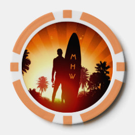 Surfer Sunset aangepaste monogram poker chips